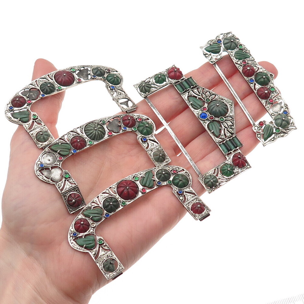 Charles Forgelot 800 Silver Antique France Gem SET of 5 Buckles (missing stones)